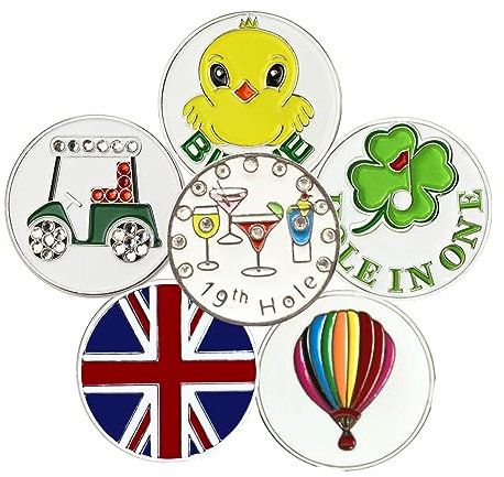 FINGER TEN Golf Ball Marker for Ladies Men Value 6 Pack, Golf Accessories Ballmarker Magnetic fit Golf Divot Tools Hat (Multi Color-6 Pack)