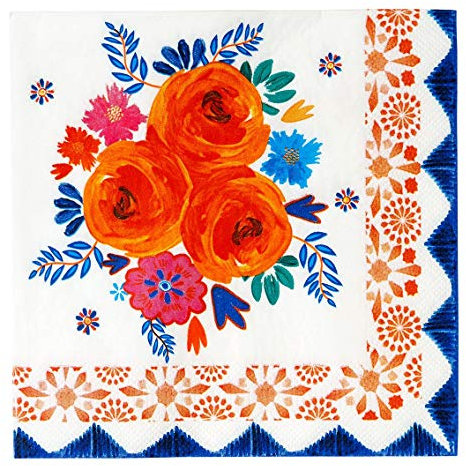 Talking Tables Pretty Floral Paper Napkins, Disposable Serviettes, Boho Party Decorations, Encanto Birthday Supplies Mexican Fiesta, Decoupage, Yellow