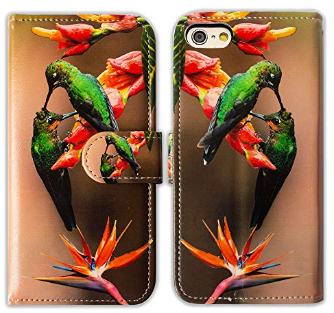Bcov Case for iPhone SE 2020, Green Hummingbird Leather Flip Phone Case Wallet Cover with Card Slot Holder Kickstand for iPhone SE 2020/8/7