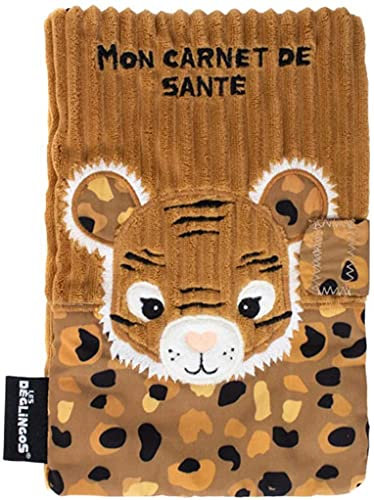 LES DÉGLINGOS Schutzhülle für Gesundheitsheft, mit Klettverschluss – 25 x 18 cm – Kuscheltier für Säuglinge – sehr weich – Geschenkidee – recycelte Füllung – Braun