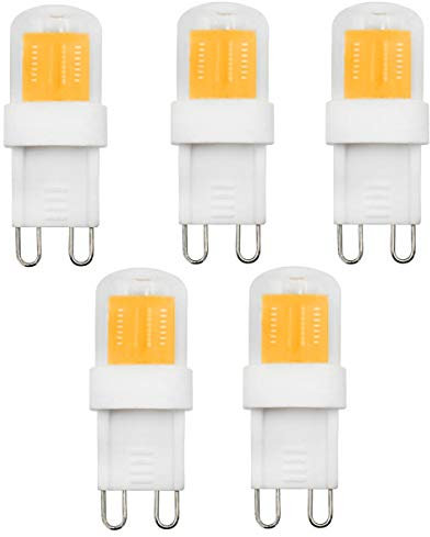 G9 LED Ceramic Base Light Bulbs Small Size 2W Equivalent to 20W 25W 28W Halogen Bulbs Clear Capsule 230V Replacement for Hood Light Ceiling Light Fittings G9 Bi-Pin Base Warm White 3000K (5 Pack)