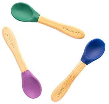 eco rascals Bamboo Baby Feeding Spoons Set of 3 - BPA Free for Baby Led Weaning, Soft on Gums & Easy to Clean, Perfect Hypoallergenic Gift for Babies & Toddlers (Spoons Purple Green Navy)