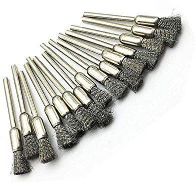 15 Pcs Pen Shape Stainless Steel Wire Brushes Wheel 1/8'' Mandrel Rust Removed Polishing Wheel for Dremel Rotary Tool