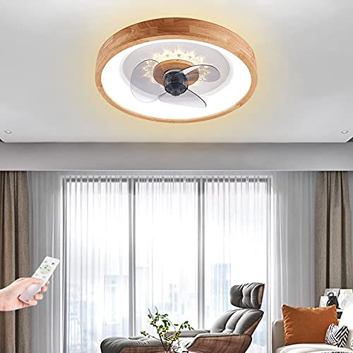 Holz Deckenventilator mit Beleuchtung LED Licht Dimmbar Fan Deckenleuchte mit Fernbedienung, Einstellbare Windgeschwindigkeit und Farbtemperatur, Moderne Deckenlampe Für Ventilator Kinderzimmer