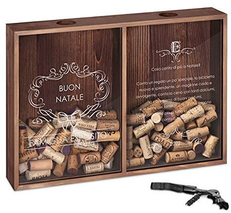 Maverton Raccogli tappi di sughero o birra - con stampa personalizzata - con due scomparti - cavatappi con un coltellino - scatola porta tappi - idee regalo per Natale - Natale