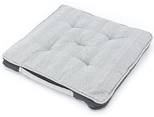 Alphadeco Sitzkissen Fischgrät aus 100% Baumwolle (170g/m2) - Stuhlkissen mit Tragegriff - 40x40x3cm - Farbe Grau
