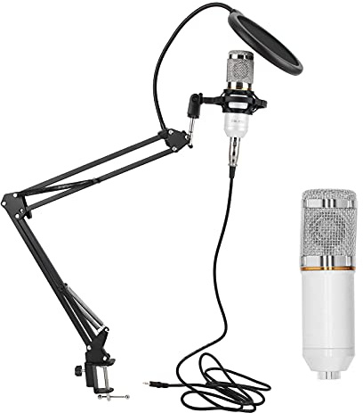 Shanrya Microphone à condensateur USB, micro directionnel à faible bruit pour ordinateur portable, ordinateur et ordinateur de bureau (blanc + argent)