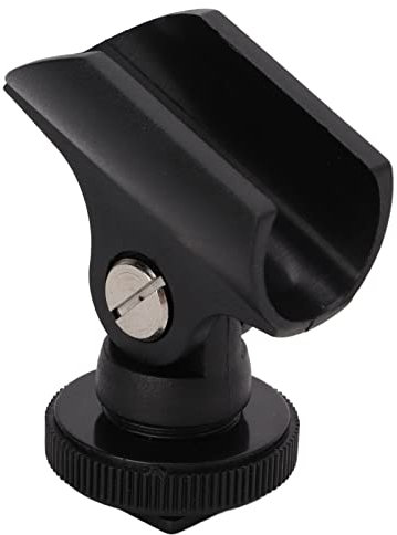 Goshyda Microphone Mic Clip Holder, Microphone Stand Grip with a 1/4 inch Screw Hole and Hot Shoe Mount, Compatible with Diameter 1.95cm / 0.8in Microphones, Plastic, Black