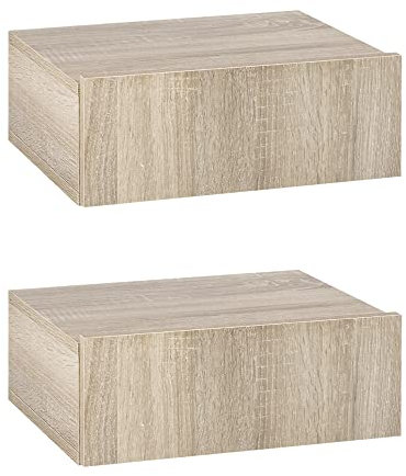 HOMCOM Lot de 2 Tables de Chevet murales - Lot de 2 Tables de Nuit - tiroir Coulissant, Plateau - Panneaux Particules Aspect chêne Clair