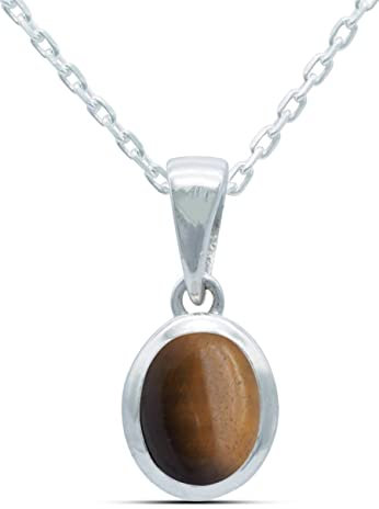 mantraroma echt Silberkette mit Tigerauge brauner Edelstein Damen Kettenanhänger 925 Sterlingsilber Halskette Geschenk (AK1-159-18-40)