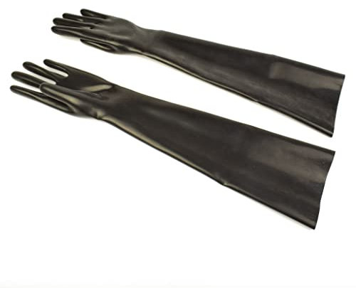 Rubberfashion Latex Handschuhe lang extra dick Rubber Gloves - Latexhandschuhe für Damen und Herren Paar 2. WAHL - Schwarz 0.8mm XL/Handschuhgröße: 8