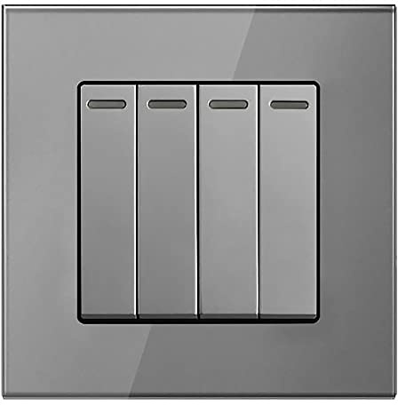 1/2 / 3 Gang 2 Way White/Black/Grey Crystal Glass Panel Light Switch On and Off Rocker Wall Switch Interruptor 16A (4 gang 2 way grey)