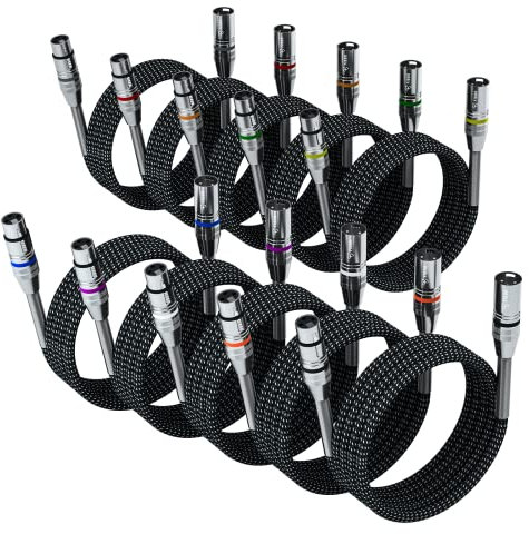 FIBBR XLR Cable 1m-10 Pack, Microphone Cable Nylon Braided XLR Male to Female Heavy Duty Balanced Microphone Cord Compatible with Preamps/Speaker Systems and More