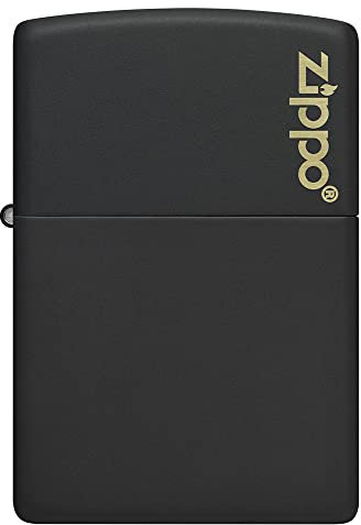 Zippo Sturmfeuerzeug - Black Matte mit Logo & seitlicher Flammengravur - Nachfüllbar - Wiederverwendbar - Windfestes Design - Geschenkbox - Made in USA - Amazon Exclusive