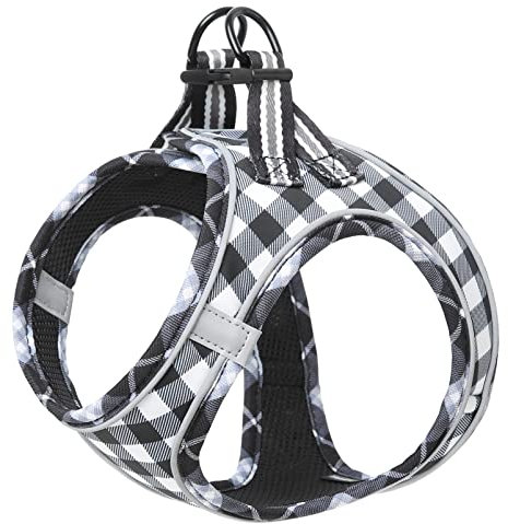 HEELE Hundegeschirr für Hunde Geschirr Hund Klein Weich Mesh Brustgeschirr für Mittlere und Kleine Hunde, Verstellbare Reflektierende Atmungsaktive Welpengeschirr, Reflektierend, Plaid Weiß, S