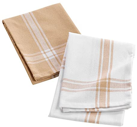 Douceur d'Intérieur 2 TORCHONS 50 x 70 cm COTON RECYCLE TISSE CUISILINE BEIGE