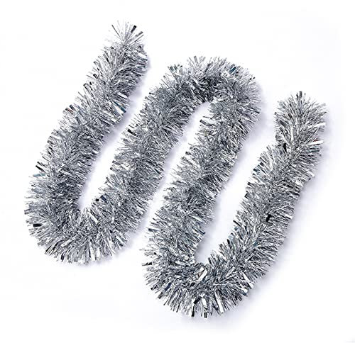 JSRHEEM 3 Stücke Weihnachtsgirlande, 2M Weihnachten Lametta Girlande,Metallic Garland Glitzernde Hängende Dekoration für Weihnachtsbaum Kranz Hochzeit Party Silber