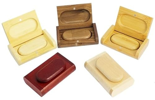 Solid Wood USB Stick for Photo Album Engagement Love Heart Wedding Data Storage (Bamboo, 32GB 2.0)