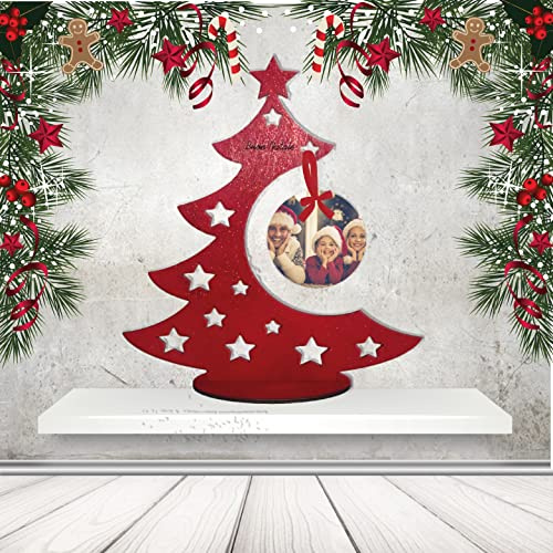 Generico Alberello Mini Albero di Natale Decorazioni Natalizie Vintage in Legno Betulla con Pallina Personalizzata con Foto o Testo