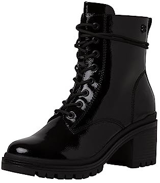 s.Oliver Damen Stiefeletten zum Schnüren mit Blockabsatz Vegan, Schwarz (Black Patent), 36 EU