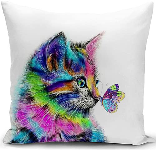 Kissenbezug 40x40 cm Kissen mit katzenmotiv deko Katzen Geschenk für Katzenliebhaber Frauen für sofakissen kissenbezüge dekokissen couchkissen kissenhülle Schlafzimmer Wohnzimmer Zimmer zierkissen