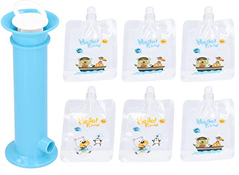 Station de pressage, station de remplissage de sachets réutilisables avec 6 sacs de sous-emballage pour bébés et tout-petits, machine à jus de fruits portable pour faire maison (Bleu)