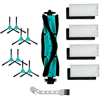F/T 14 Ersatzteile für DEENKEE DK600 Staubsauger Zubehör Set,1 Rollbürste, 4 Hepa-Filter, 8 Seitenbürsten