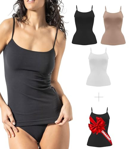 Risalti Canotta Donna Microfibra Spalla Stretta 3 pz- Canottiera Donna Elegante, Intimo più Morbido delle Canottiere Donna Cotone, Caraco Senza Cuciture, Women Underwear- Made in Italy