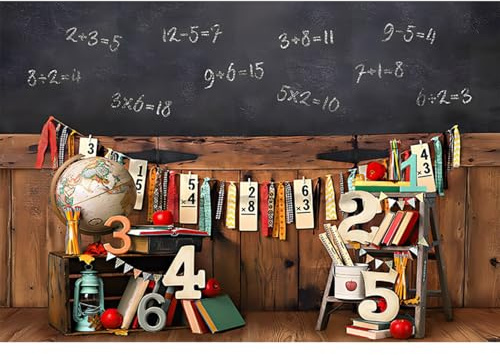 YongFoto 4,5x3m Zurück zur Schule Hintergrund Tafel-Briefpapier Holzwand Klassenzimmer-Party Fotografie-Hintergrund für Kindergarten Erster Schultag Online-Unterricht Abschluss Foto Requisiten