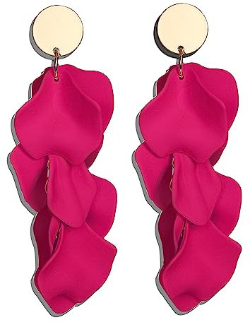 JeryWe Ohrclips für Damen Mädchen Ohne Ohrlöcher Lang Acryl Quaste Clip Ohrringe Bunte Blumen Baumeln Ohrringe Anhänger Tropfen Statement Ohrclips für Nicht Durchbohrte Rosa