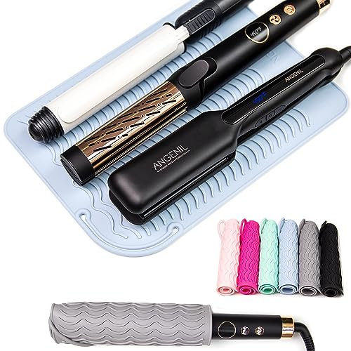 ANGENIL Travel Rotating Hair Curler Silicone Large Heat Resistant Mat, for Argan Oil Flat Iron Hair Straightener and Curlers in one, Curling Wand, Brush Hair Dryer Styling Tools Heat Mat for Women