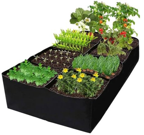 Pflanztaschen, 180 x 90 x 30CM Rechteck Wachsen Taschen, Großer Pflanzsack, Hochbeete für Den Garten, 8 Fächer, Filz, für Mehrere Gemüse, Blumen, Schwarz, 1 MM Dicke Hochbeet Pflanzsack (1 PC)