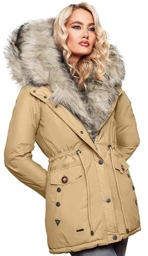 Navahoo 2in1 Damen Winter Jacke Parka Mantel Winterjacke warm Fell B365 [B365-Sweety-Beige-Gr.S]