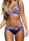 Ocean Plus Damen Gestreiftes Bikini-Set mit Brustpolster Bikinis Push Up mit Bügel Zweiteiliger Bademode (XL (EU 40-42), Buntes Blau)
