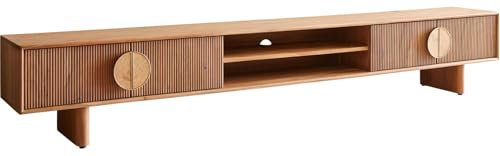 DELIFE TV-Board Surimu Akazie Hellbraun 240 cm 4 Türen 2 Fächer Kork-Griff Holzfüße Lowboard