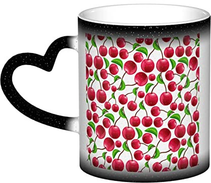 ZaKhs Kaffeetassen mit roten Kirschen, wärmeempfindlich, Farbwechsel, Kaffeetasse, Keramiktasse für Männer, Frauen, Freunde, Geschenke, Tasse