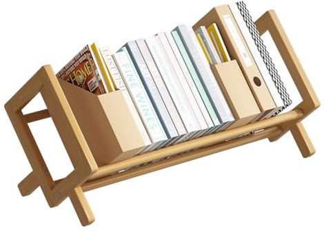 NUODWELL Bamboo Children's Bookcase, Desktop Kids Bookshelf Storage Display Rack, Small Simple Book Organiser for Children's Room (Log color, 33cm Long)