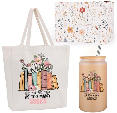 Fairy's Gift Sac fourre-tout en toile et tasse en verre dépoli pour les amateurs de livres, cadeaux pour les amateurs de livres, cadeaux pour les lecteurs, les femmes, les bibliothécaires, les