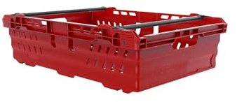 HomeHQ 30 Litre Bale Arm Crate, Nesting Ventilated Plastic Basket, Supermarket Vegetable & Fruit Display (600x400x170mm) (RED)