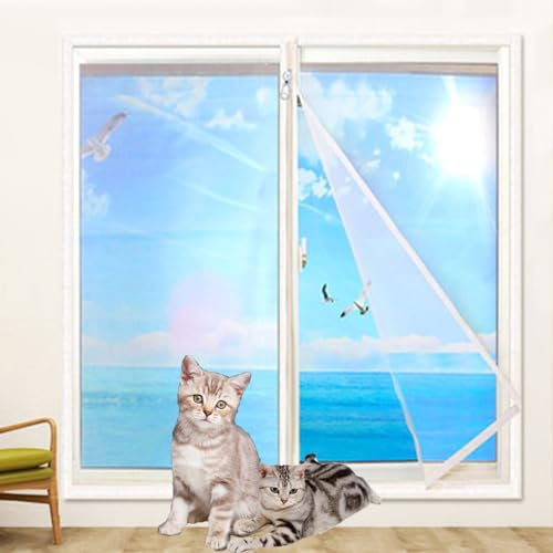 Window Screen Mesh, Zippered Window Protection Net Balcony Window Door Safety Mesh, Anti-Fly Mosquito Self-Adhesive Cat Protection Net