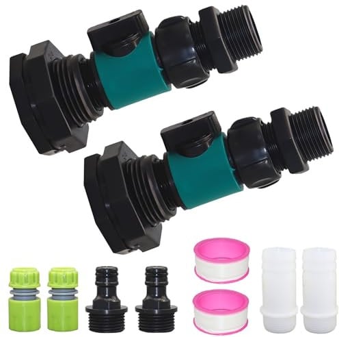 Tankdurchführung mit Absperrhahn, 3/4 für IBC Tank 1000L Wassertank Auslaufhahn Zubehör, Regentonnendurchführung, Wasserschlauch Verbinder Kugelhähne für Regentonne, Wassertank, Gartenfässer (2pcs)