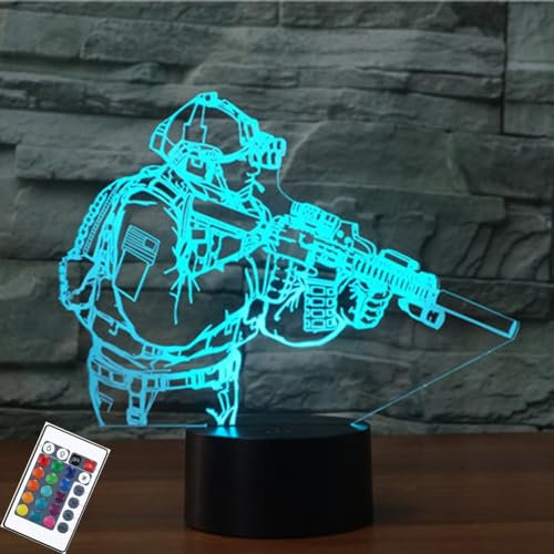 PONLCY Soldat Nachtlicht, 3D Illusion Lampe mit Fernbedienung, 16 Farben USB Schreibtischlampen, Schlafzimmer Dekoration Tischlampe für Kinder Weihnachten Geburtstag Geschenke