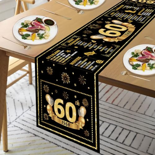 Tischläufer 50. Geburtstag Männer Frauen Schwarz Gold Zurück im Jahr 1974 Geburtstag Deko zum 50 Jahre Alt Geboren 1974 Jahrestag Feier Party Dinner Tischband Tisch Leinen Dekorationen, 180x35 cm