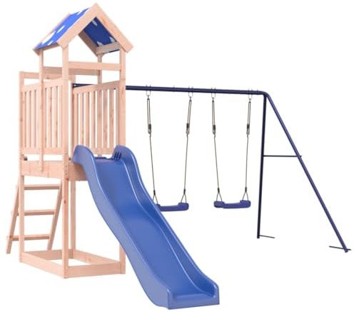 vidaXL Spielturm, Klettergerüst mit Rutsche Schaukeln Leiter, Kinder Kletterturm Spiel-Zubehör für Garten, Holz Spielplatz Spielhaus, Massivholz Douglasie