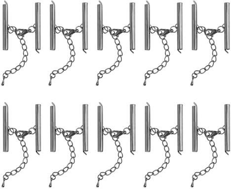 sourcing map 10Sets Slide on End Clasps with Lobster Claw Clasps & Extension Chain, 35mm Tube Slider Crimp Cord Ends for DIY Craft Making, Metallic Black