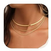 JeweBella 3 PCS Edelstahl Gold Kette 14K Vergoldet - Flache Schlangenkette Figarokette Mehrreihige Set Layering Halskette Wasserfest Choker Schmuck