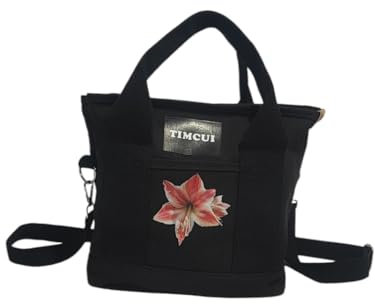 TIMCUI Damen-Handtasche, Schultertasche mit Reißverschluss und Riemen, verstellbare Taschen aus Polycotton, umweltfreundlich und langlebig, Umhängetasche, bedruckt, Messenger Bag, Schwarz , Medium