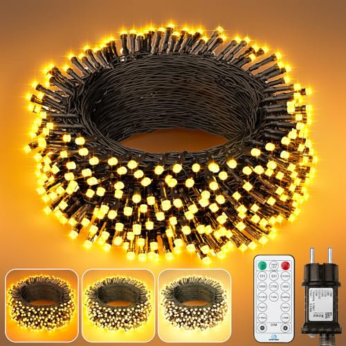 Lichterkette Außen Lichterkette Weihnachtsbaum Innen - 3 Farben, Dimmbar Outdoor Warmweiß Led Lichterkette Strom mit Stecker Fernbedienung Timer IP65, Weihnachtsbeleuchtung Außen 20M 200LED für Party