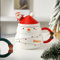 Weihnachtstasse Keramik Tasse mit Deckel, Weihnachtsdeko Weihnachtstassen Kinder, 480ml Tasse Weihnachten Kaffeebecher, Weihnachtsbecher mit Löffel für Weihnachts Geschenk (Schneemann C)