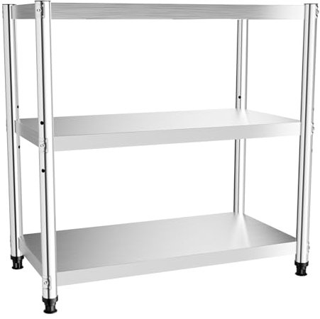 SOLOCJNL Edelstahl Regal, 3-Regal 201 Edelstahl Multifunktionsregal Schrank Theke für Küche, Keller, Bad, Abstellraum